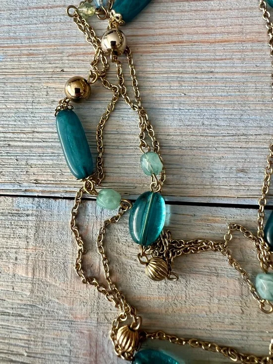 2pc Necklace Set Teal Beaded Long, Multicolor Double Strand, Boho Festival - Picture 11 of 16